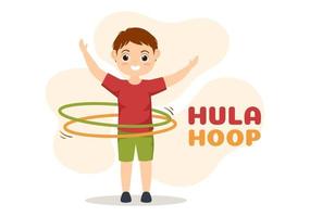 hula ring illustration med barn utövar spelar hula ringar och kondition Träning i sporter aktivitet platt tecknad serie hand dragen mallar vektor