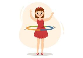 Hula-Hoop-Illustration mit Kindern, die Hula-Hoop-Hoops spielen und Fitnesstraining in handgezeichneten Vorlagen für Sportaktivitäten mit flachen Cartoons ausüben vektor