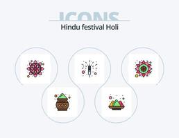 Holi-Linie gefüllt Icon Pack 5 Icon-Design. Lampe. Feuer. Mond. Pflege. Indien vektor