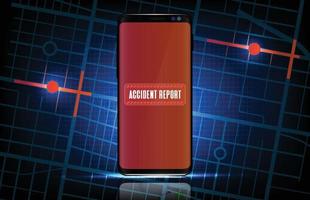 abstrakter hintergrund des futuristischen unfallberichts auf mobiler app und karten route straßennavigation standort hud ui bildschirm vektor