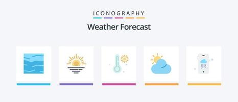 Wetter Flat 5 Icon Pack inklusive . regnerisch. heiß. Wetter. Wetter. kreatives Symboldesign vektor