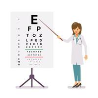 oftalmologi kvinna läkare stående nära öga testa Diagram vektor
