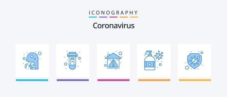 Coronavirus Blue 5 Icon Pack inklusive Sicherheit. Virus Schutz. Heimat. Feuchtigkeitscreme. Handwäsche. kreatives Symboldesign vektor