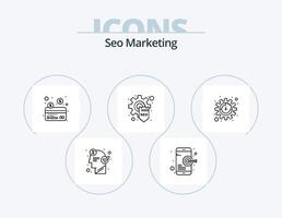 SEO-Marketing-Linie Icon Pack 5 Icon-Design. Megaphon. Punkt. Analyse. Platz. Lage vektor