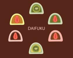 daifuku vektor. daifuku är japansk desserter. samling av annorlunda daifuku mochi. vektor