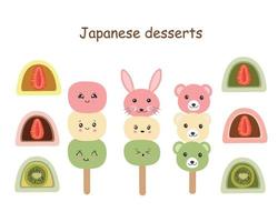 traditionell japansk efterrätt dango och daifuku. vektor illustration.