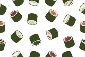sömlös mönster av sushi rullar. vektor design av asiatisk kök isolerat på en vit bakgrund
