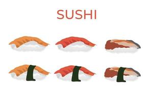 sushi, traditionell japansk mat. asiatisk skaldjur grupp. mall för sushi restaurang, Kafé, leverans eller din företag vektor