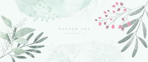 vinter- botanisk vattenfärg blad grenar bakgrund vektor illustration. hand målad vattenfärg vinter- vild lövverk och linje konst textur. design för affisch, tapet, baner, kort, dekoration.