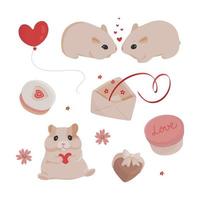 uppsättning av romantisk illustrationer hamstrar i kärlek vektor