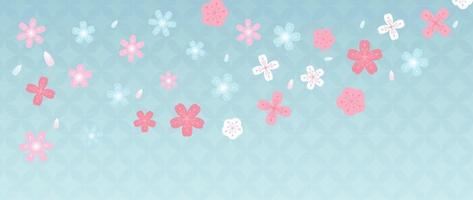 japansk bakgrund vektor illustration. Lycklig ny år dekoration mall i pastell Färg japansk mönster stil bakgrund med körsbär blomma blommor. design för kort, tapet, affisch, baner.