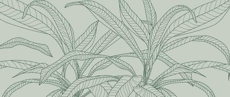 botanische laublinie kunsthintergrund-vektorillustration. tropische palmblätter, die konturartmusterhintergrund zeichnen. design für tapeten, wohnkultur, verpackung, druck, poster, cover, banner. vektor
