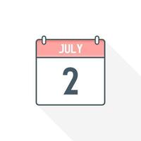 Kalendersymbol vom 2. Juli. 2. Juli Kalenderdatum Monat Symbol Vektor Illustrator