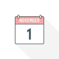 1:a november kalender ikon. november 1 kalender datum månad ikon vektor illustratör