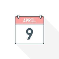 9:e april kalender ikon. april 9 kalender datum månad ikon vektor illustratör