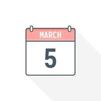 5. März Kalendersymbol. 5. märz kalenderdatum monat symbol vektor illustrator