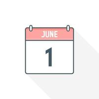 1:a juni kalender ikon. juni 1 kalender datum månad ikon vektor illustratör