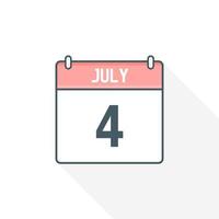 4. Juli Kalendersymbol. 4. Juli Kalenderdatum Monat Symbol Vektor Illustrator