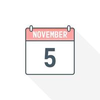 5. November Kalendersymbol. 5. November Kalenderdatum Monat Symbol Vektor Illustrator