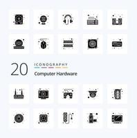 20 Computerhardware solides Glyphen-Icon-Pack wie Power-Grafikkarten-Gamepad-Computerdesign vektor