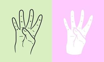 fyra fingrar tecken av hand gester vektor illustration mall. realistisk gest linje konst av mänsklig hand. isolerat på bakgrund. vektor eps 10.