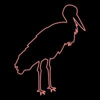 neon stork fågel stående kran häger röd Färg vektor illustration bild platt stil