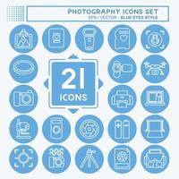 Icon-Set-Fotografie. im Zusammenhang mit Fotografie-Symbol. blaue augen stil. einfaches Design editierbar. einfache Abbildung vektor