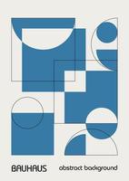 Minimale geometrische Designplakate der 20er Jahre, Wandkunst, Vorlage, Layout mit primitiven Formelementen. Bauhaus blauer Retro-Musterhintergrund, Vektor abstrakter Kreis, Dreieck und quadratische Strichzeichnungen