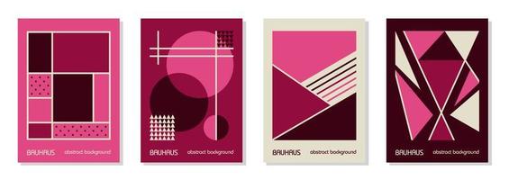 Satz von 4 minimalen geometrischen Designplakaten der 20er Jahre, Wandkunst, Vorlage, Layout mit primitiven Formen. Bauhaus rosa magentafarbener Retro-Musterhintergrund, abstrakter Vektorkreis, Dreieck und Quadrat vektor