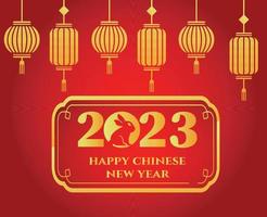 frohes chinesisches neujahr 2023 jahr der kaninchengoldabstrakten designvektorillustration mit rotem hintergrund vektor