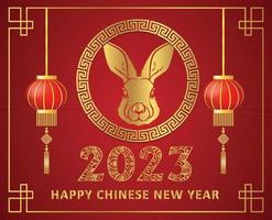 frohes chinesisches neujahr 2023 jahr des kaninchengolddesigns abstrakte vektorillustration mit rotem hintergrund vektor