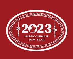 frohes chinesisches neujahr 2023 jahr des kaninchens weißer design abstrakter illustrationsvektor mit rotem hintergrund vektor