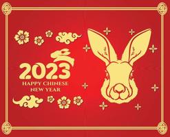 frohes chinesisches neujahr 2023 jahr des kaninchengolddesignvektors abstrakte illustration mit rotem hintergrund vektor