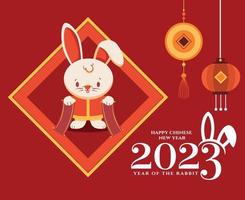 frohes chinesisches neujahr 2023 jahr des abstrakten designillustrationsvektors des kaninchens mit rotem hintergrund vektor