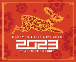 Lycklig kinesisk ny år 2023 år av de kanin design abstrakt illustration vektor med orange bakgrund