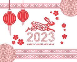 frohes chinesisches neujahr 2023 jahr des kaninchens rosa abstrakter designillustrationsvektor mit weißem hintergrund vektor