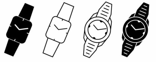 Umriss-Silhouette-Armbanduhr-Icon-Set mit unterschiedlichem Stil isoliert auf Weiß vektor