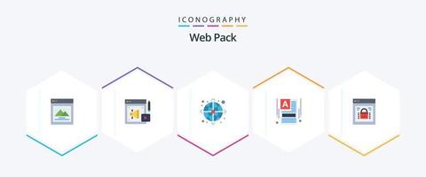 Web Pack 25 Flat Icon Pack inklusive geschütztem Browser. Informationssicherheit. Globus. Web-Builder. Webseite machen vektor