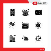 Aktienvektor-Icon-Pack mit 9 Zeilenzeichen und Symbolen für Zeitkalender-Fokus amerikanische Bloons editierbare Vektordesign-Elemente vektor