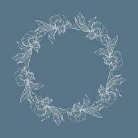 hand dragen vektor cirkel ram krans arrangemang med pion blommor, knoppar och löv. isolerat på vit bakgrund. design för inbjudningar, bröllop eller hälsning kort, tapet, skriva ut, textil-