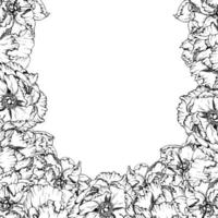 handgezeichnete quadratische Rahmenkranzanordnung mit Pfingstrosenblüten, Knospen und Blättern. isoliert auf weißem Hintergrund. design für einladungen, hochzeits- oder grußkarten, tapeten, druck, textil vektor