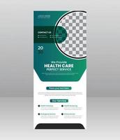 modernes, elegantes medizinisches rollup-banner, medizinische flyer-vorlage für krankenhäuser, ärzte, krankenschwestern und gesundheitsförderung. x-Banner, Rollup-Banner für Unternehmen vektor