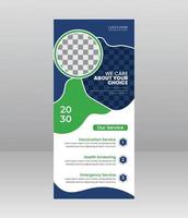 modernes, elegantes medizinisches rollup-banner, medizinische flyer-vorlage für krankenhäuser, ärzte, krankenschwestern und gesundheitsförderung. x-Banner, Rollup-Banner für Unternehmen vektor