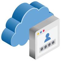 Cloud-Kontosicherheit - isometrische 3D-Darstellung. vektor