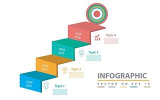 Infografik-Vorlage für Unternehmen. 4 Stufen modernes Treppendiagramm mit Pfeil und Themen, Präsentationsvektor Infografik. vektor