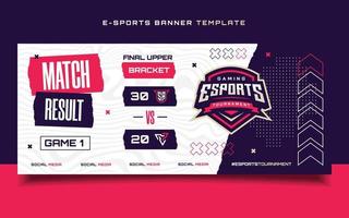 match resultat e-sport gaming baner mall för social media flygblad med logotyp vektor