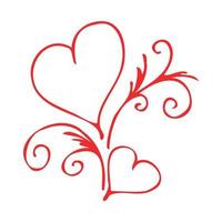 Paar rot umrandete Herzen auf weißem Hintergrund. Gekritzelskizze für den Valentinstag, Hochzeit und romantische Liebeszeichnungen. isoliert auf weißem Hintergrund vektor