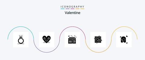 Valentine Glyph 5 Icon Pack inklusive Liebe. Valentinsgrüße. Liebe. Valentinstag. Gesicht vektor