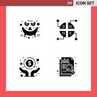 Gruppe von 4 soliden Glyphen Zeichen und Symbole für Emots Freiheit Smiley-Kartenanalyse editierbare Vektordesign-Elemente vektor