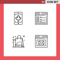 4 thematische Vektor-Fülllinien-Flachfarben und editierbare Symbole des mobilen Shopping-Blatt-Webs neue editierbare Vektordesign-Elemente vektor